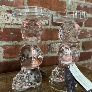 Rachel Zoe, pink skeleton candle holders three skulls new with tags